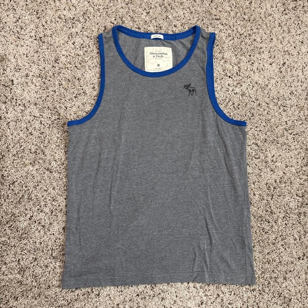 Abercrombie-fitch Men's Grey and Blue T-shirt